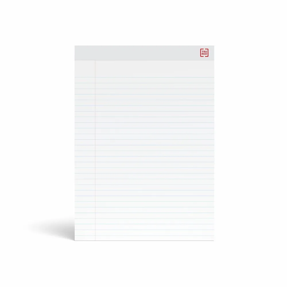 Notepads|TRU RED ™ Notepad, 8.5" x 11.75", Wide Ruled, White, 50 Sheets/Pad, Dozen Pads/Pack (TR58188)