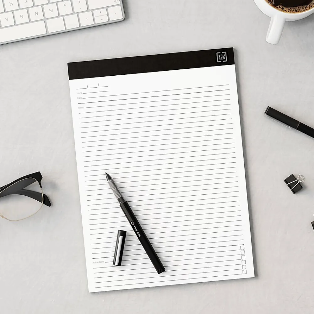 Notepads|TRU RED ™ Notepads, 8.5" x 11.75", Meeting Agenda Format Ruled, White, 50 Sheets/Pad, 6 Pads/Pack (TR57380)