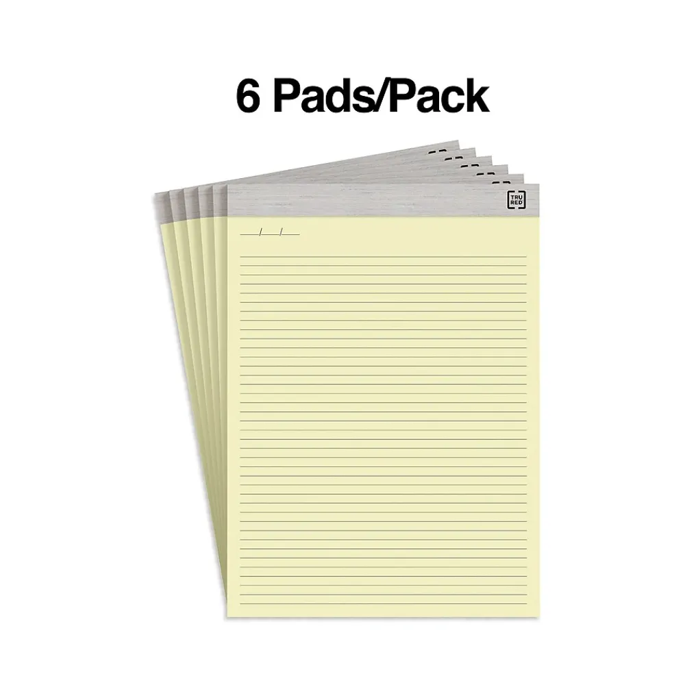Notepads|TRU RED Notepads, 8.5" x 11.75", Narrow Ruled, , 50 Sheets/Pad, 6 Pads/Pack (TR57377) Canary