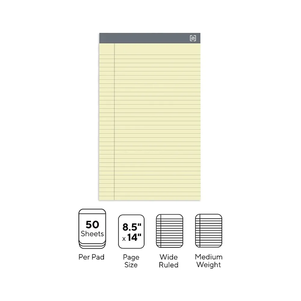 Notepads|TRU RED ™ Notepads, 8.5" x 14", Wide Ruled, , 50 Sheets/Pad, 12 Pads/Pack (TR57371) Canary