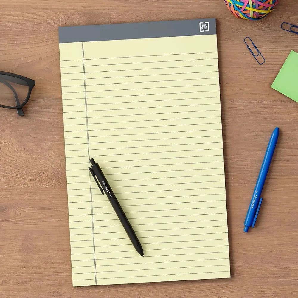 Notepads|TRU RED ™ Notepads, 8.5" x 14", Wide Ruled, , 50 Sheets/Pad, 12 Pads/Pack (TR57371) Canary