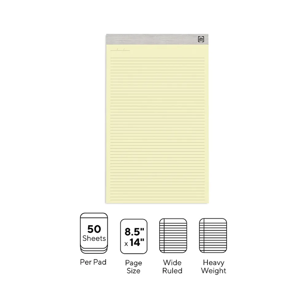 Notepads|TRU RED ™ Notepads, 8.5" x 14", Wide Ruled, , 50 Sheets/Pad, 12 Pads/Pack (TR57386) Canary