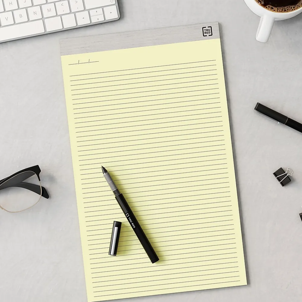 Notepads|TRU RED ™ Notepads, 8.5" x 14", Wide Ruled, , 50 Sheets/Pad, 12 Pads/Pack (TR57386) Canary
