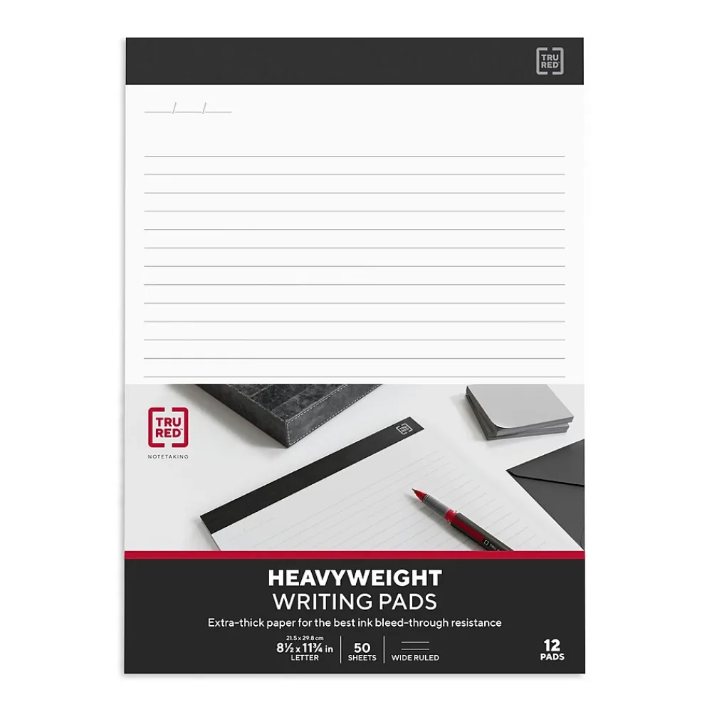 Notepads|TRU RED ™ Notepads, 8.5" x 11.75", Wide Ruled, , 50 Sheets/Pad, 12 Pads/Pack (TR57382) White