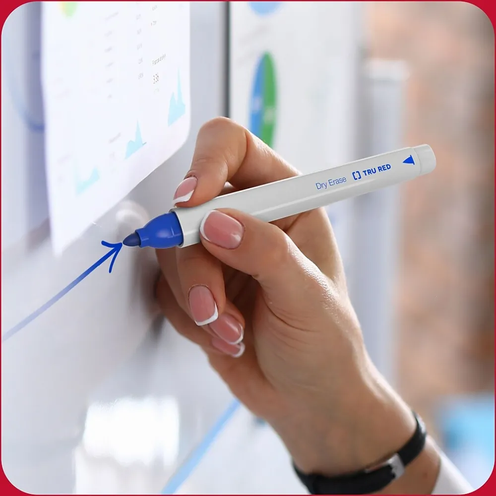 Markers|TRU RED ™ Pen Dry Erase Markers, Fine Tip, Black, 4/Pack (TR61460/TR54560)