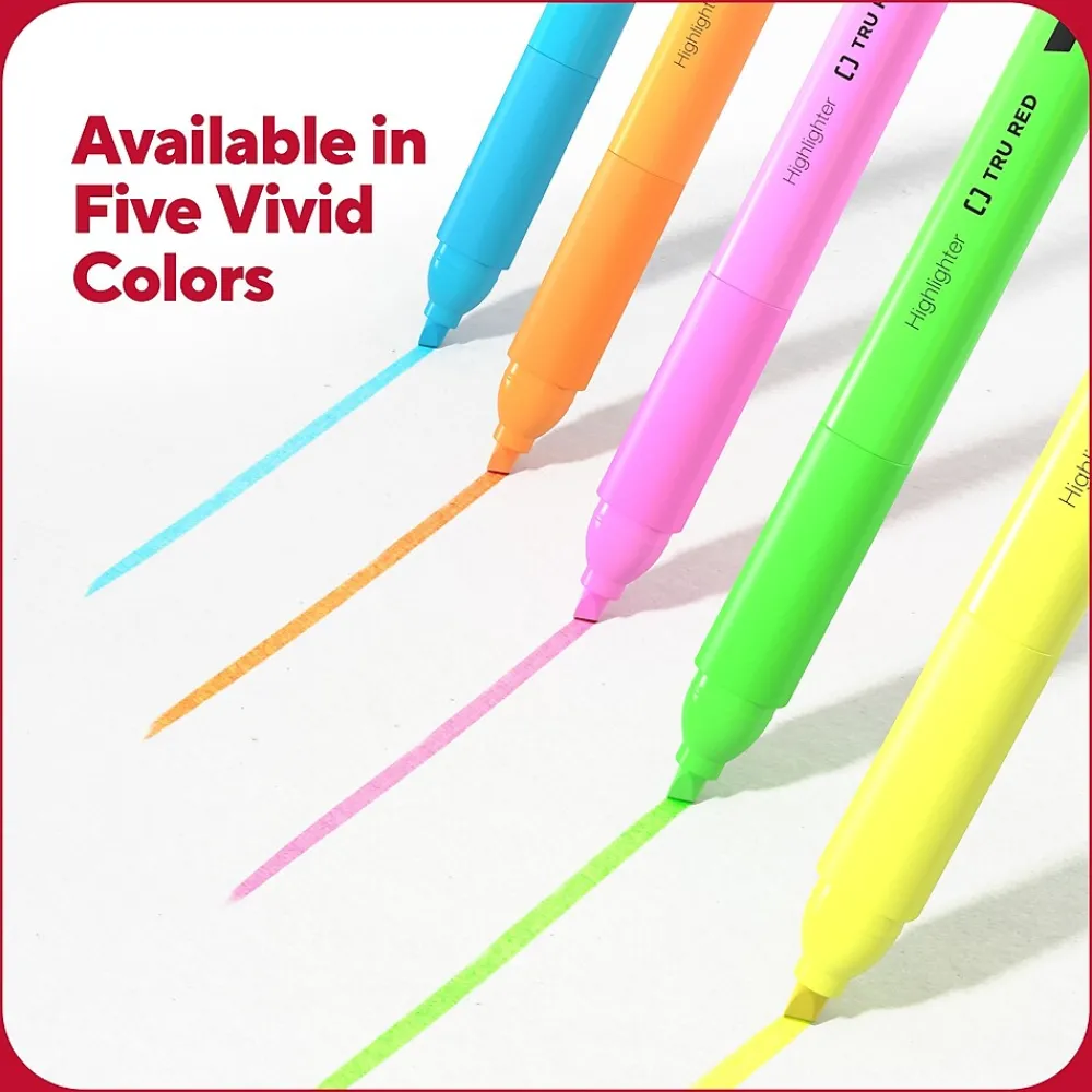 Highlighters|TRU RED ™ Pocket Stick Highlighter with Grip, Chisel Tip, Yellow, 5/Pack (TR54578)