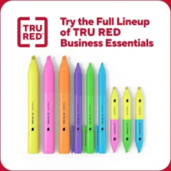 Highlighters|TRU RED ™ Pocket Stick Highlighter with Grip, Chisel Tip, Yellow, Dozen (TR54580)