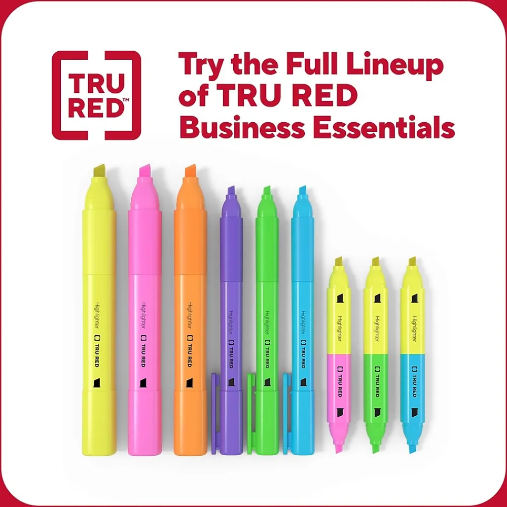 Highlighters|TRU RED ™ Pocket Stick Highlighter with Grip, Chisel Tip, Yellow, Dozen (TR54580)