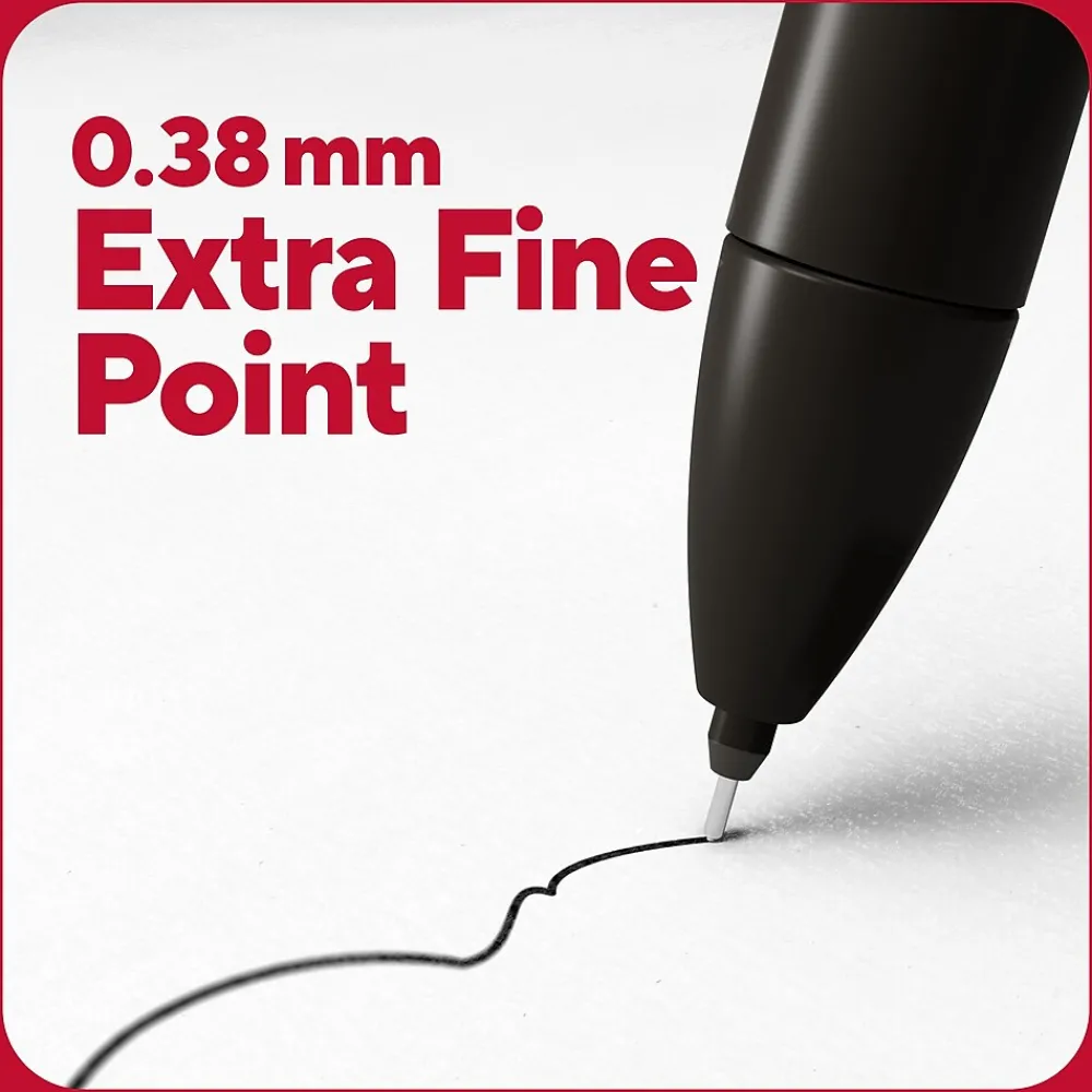 Pens|TRU RED ™ Retractable Quick Dry Gel Pen, Extra Fine Point, 0.38mm, Black, 5/Pack (TR56951)