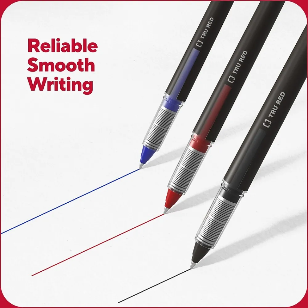 Pens|TRU RED ™ Rollerball Pens, Fine Point, Assorted Colors, 3/Pack (TR58251)