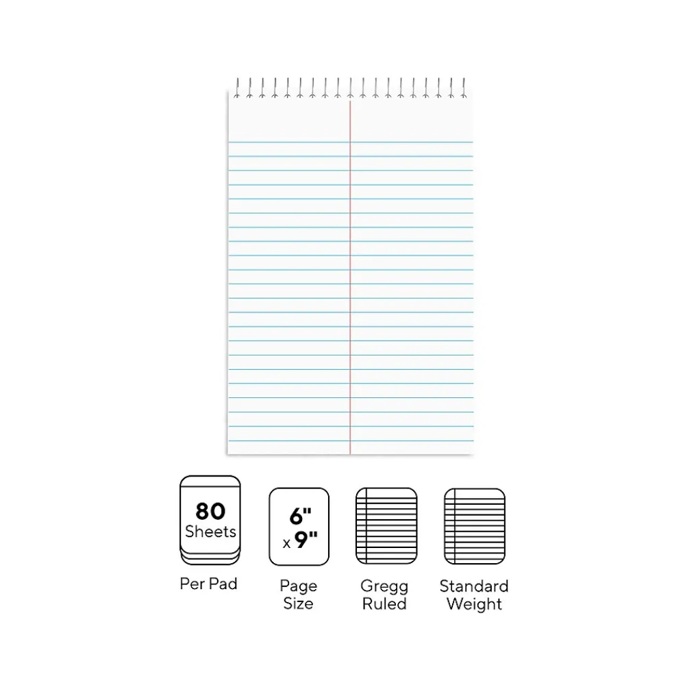 Notepads|TRU RED ™ Steno Pad, 6" x 9", Gregg Ruled, Kraft, 80 Sheets/Pad, Dozen (TR59940/TR58190)