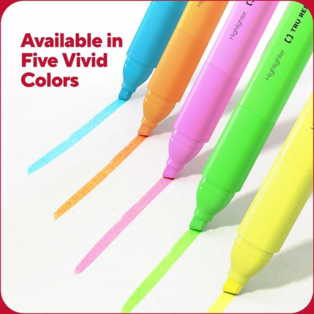 Highlighters|TRU RED ™ Tank Highlighter with Grip, Chisel Tip, Yellow, 5/Pack (TR54577)