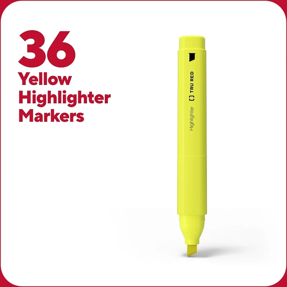 Highlighters|TRU RED ™ Tank Highlighter with Grip, Chisel Tip, Yellow, 36/Pack (TR54581)
