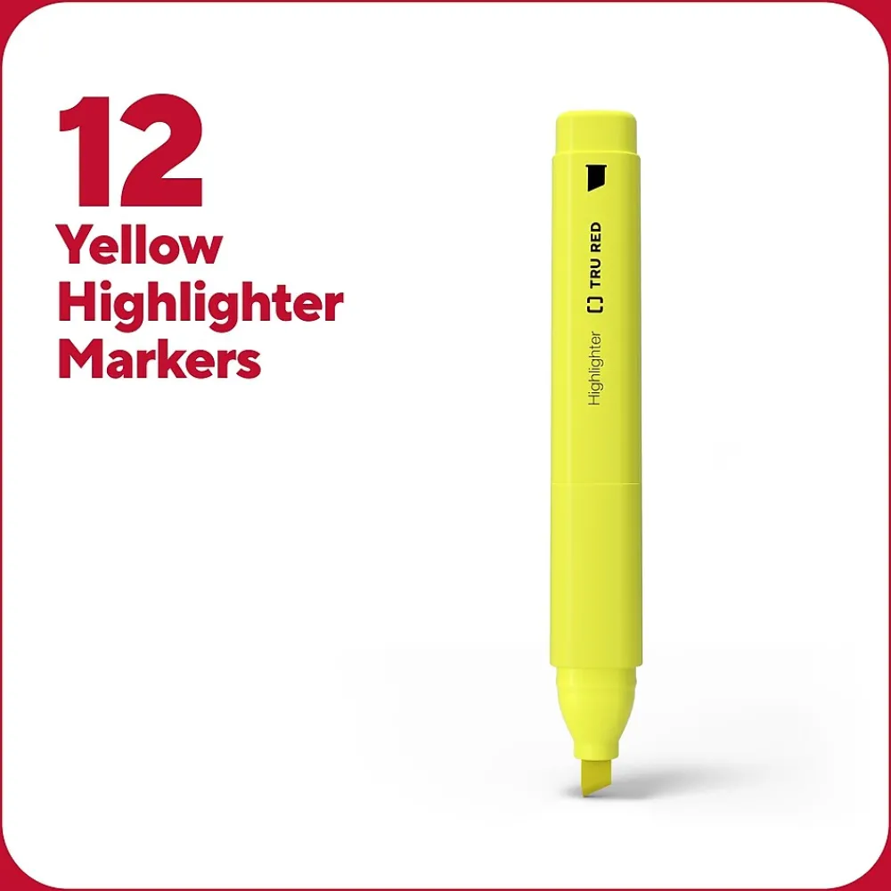 Highlighters|TRU RED ™ Tank Highlighter with Grip, Chisel Tip, Yellow, Dozen (TR54579)