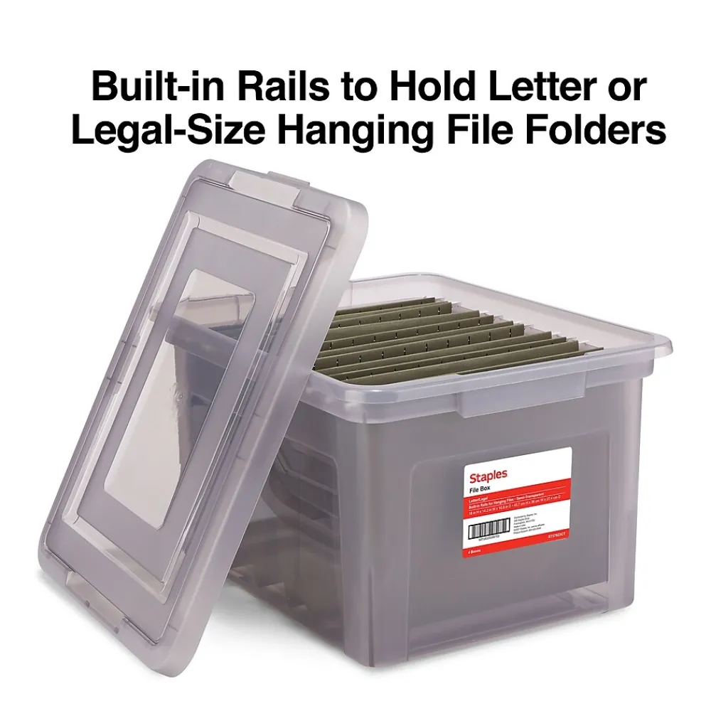 File Storage|TRU RED ™ Weather-Resistant File Box, Letter/Legal, Frost Gray, 4/Carton (TR57623CT)