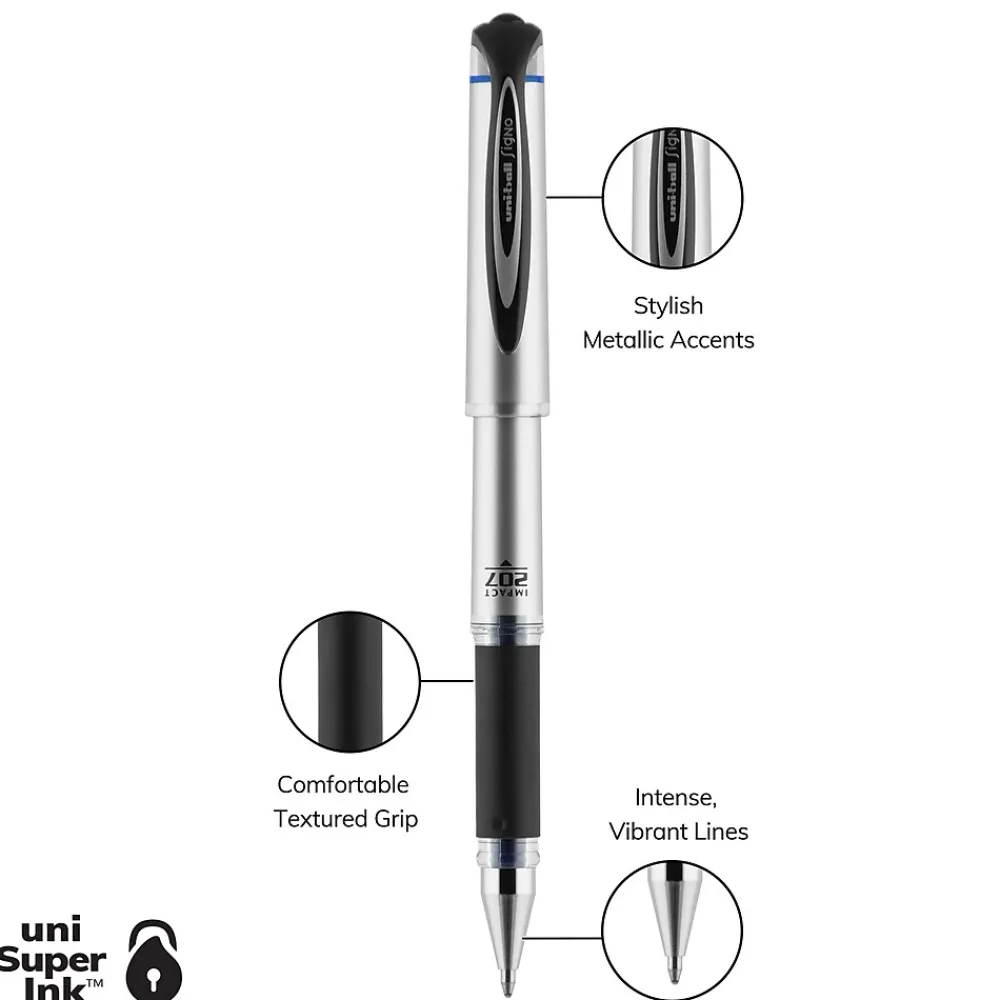 Pens|uni-ball 207 Impact Gel Pens, Bold Point, Blue Ink, 12/Pack (65801)