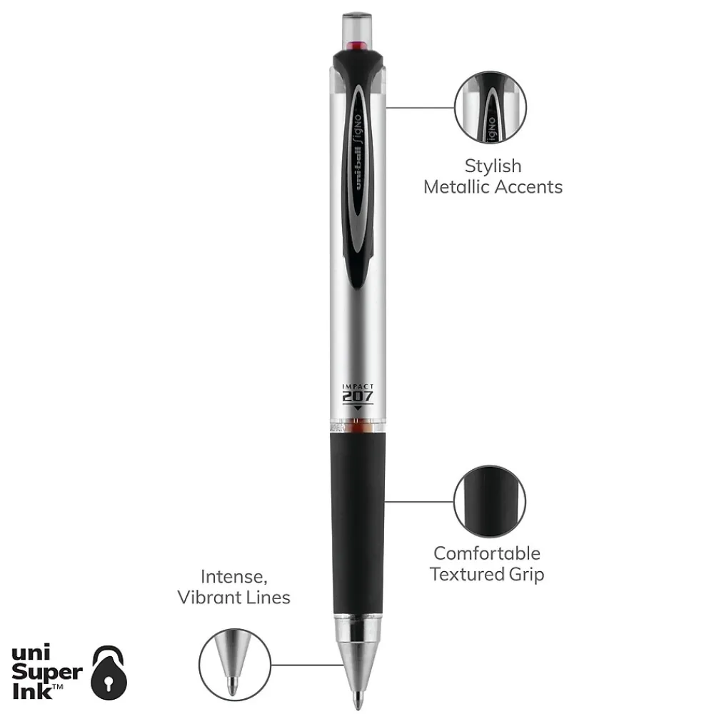 Pens|uni-ball 207 Impact RT Retractable Gel Pens, Bold Point, Red Ink, Dozen (65872)