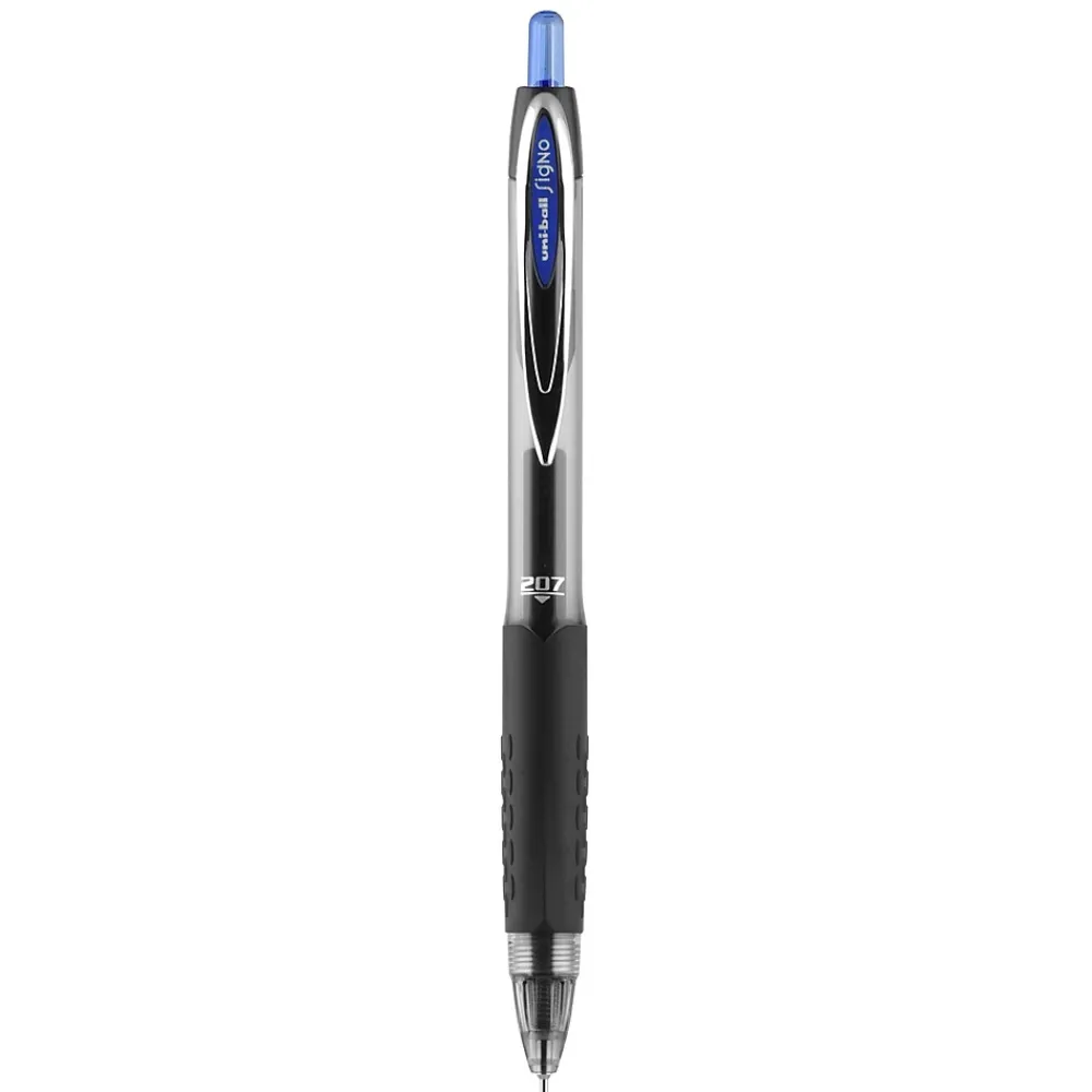 Pens|uni-ball uniball 207 Needle Retractable Gel Pens, Medium Point, 0.7mm, Blue Ink, Dozen (1736098)