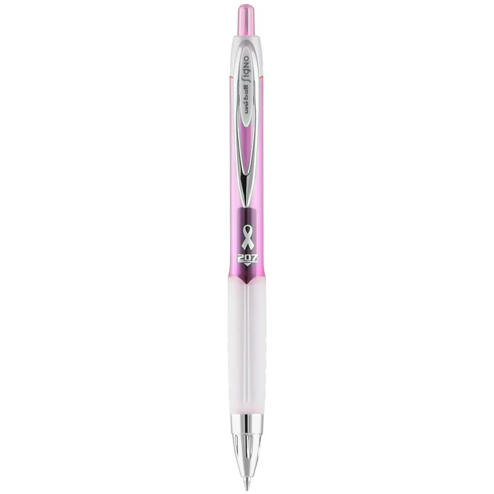 Pens|uni-ball uniball 207 Pink Ribbon Retractable Gel Pens, Medium Point, 0.7mm, Black Ink, Dozen (1745267)
