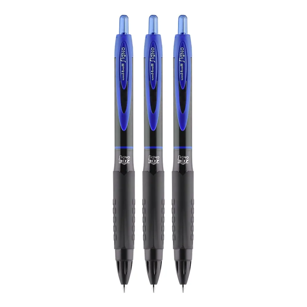 Pens|uni-ball uniball 307 Retractable Gel Pens, Medium Point, 0.7mm, Blue Ink, 3/Pack (1927593)