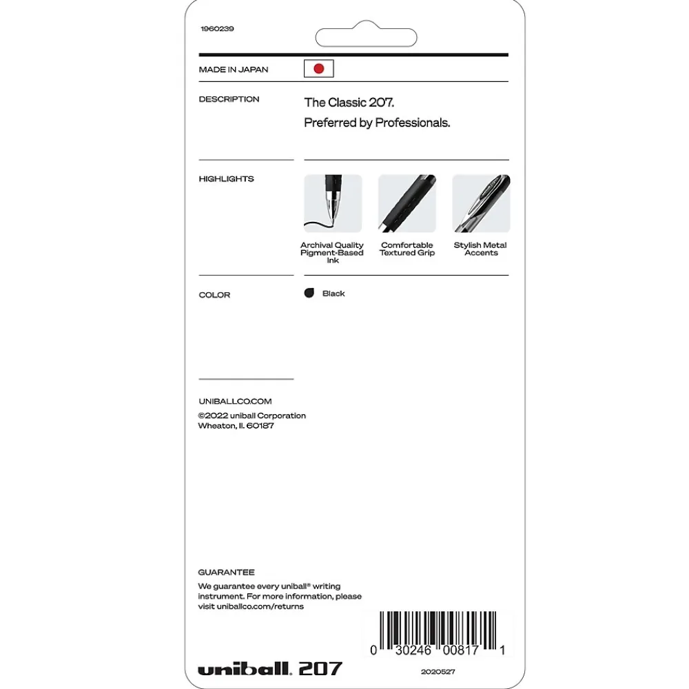 Pens|uni-ball uniball 207 Retractable Gel Pens, Medium Point, 0.7mm, Black Ink, 5/Pack (1960239)