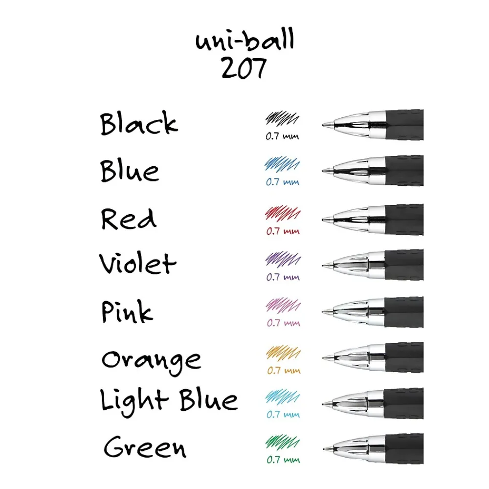 Pens|uni-ball uniball 207 Retractable Gel Pens, Medium Point, 0.7mm, Black Ink, 5/Pack (1960239)