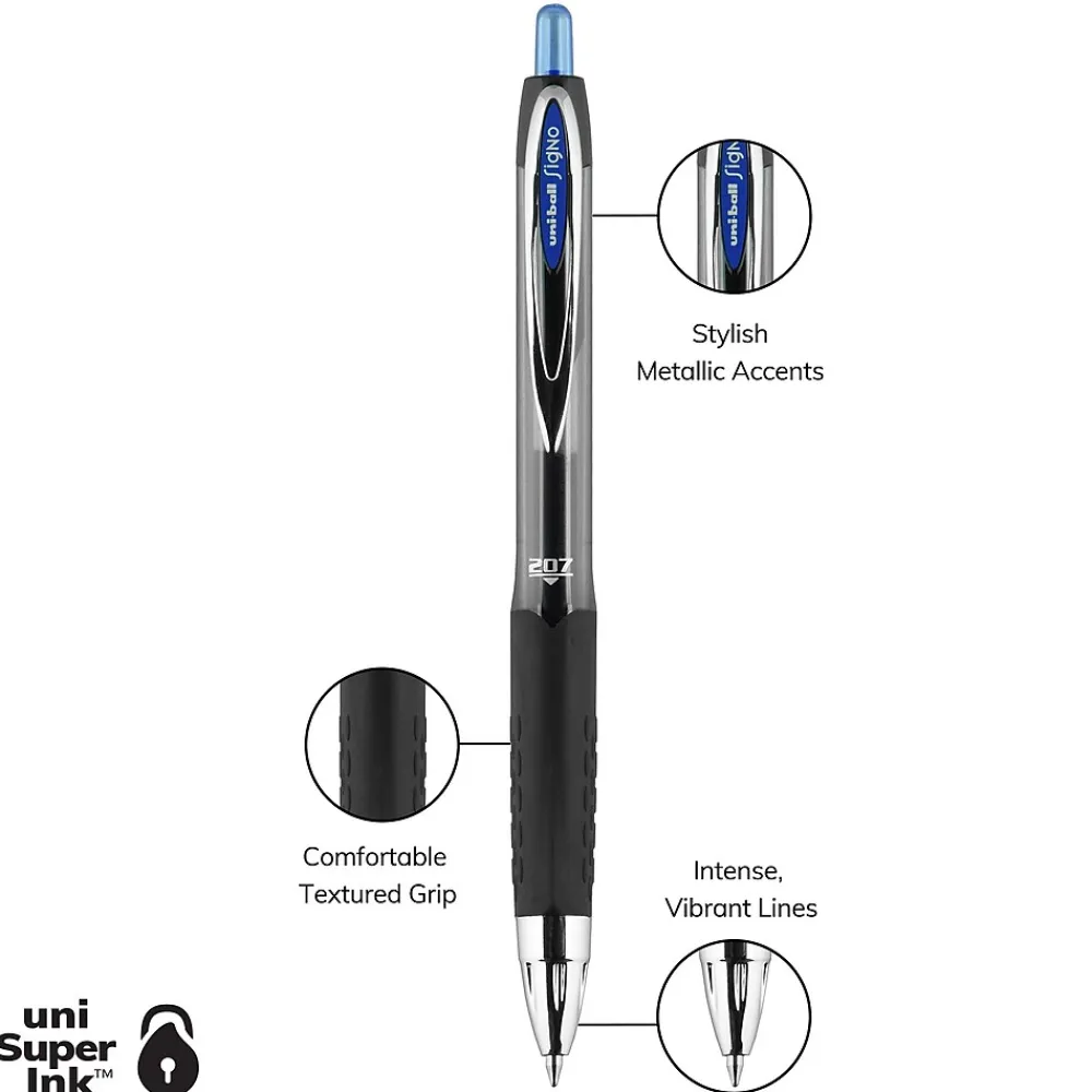 Pens|uni-ball 207 Signo RT Retractable Gel Pens, Medium Point, 0.7mm, Blue Ink, 4/Pack (45532PP)