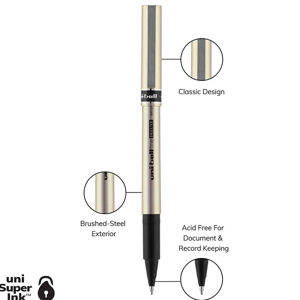 Pens|uni-ball uniball Deluxe Rollerball Pens, Fine Point, 0.7mm, Black Ink (60052)