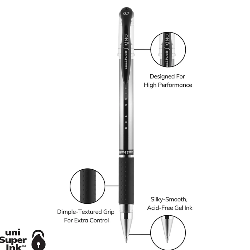 Pens|uni-ball uniball Gel Grip Gel Pens, Medium Point, 0.7mm, Black Ink (65450)