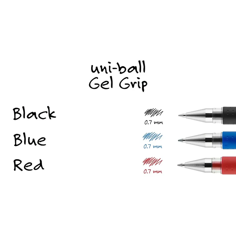 Pens|uni-ball uniball Gel Grip Gel Pens, Medium Point, 0.7mm, Red Ink, 12/Pack (65452)