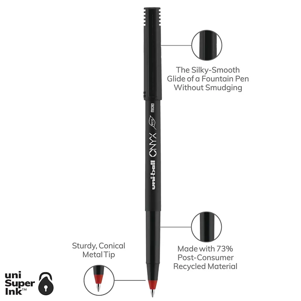 Pens|Uni ball Onyx Rollerball Pen, Micro Point, 0.5mm, Red Ink, Dozen (60042)