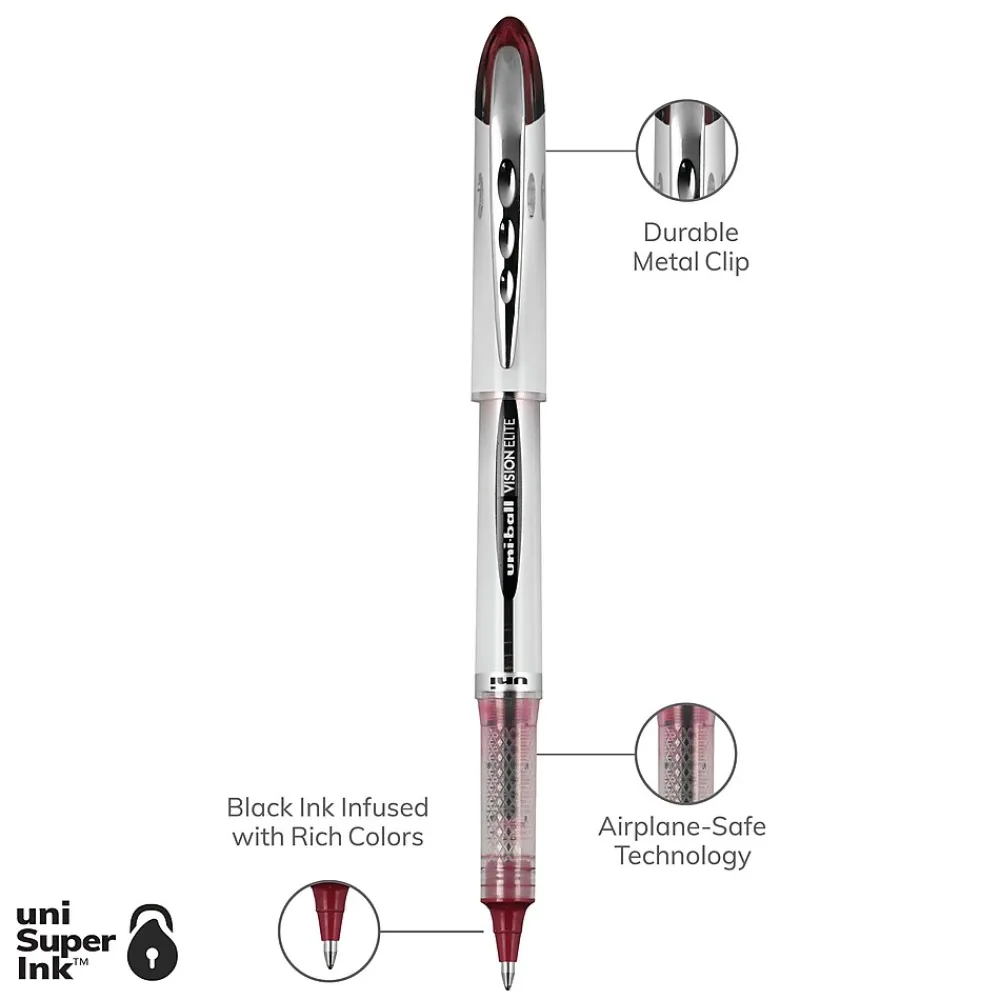 Pens|uni-ball uniball Vision Elite BLX Rollerball Pens, Bold Point, 0.8mm, Assorted Colors, 5/pk (1832404)
