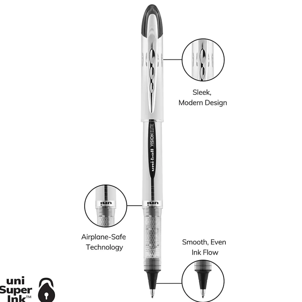 Pens|uni-ball uniball Vision Elite Rollerball Pen Refills, Bold Point, 0.8mm, Black Ink, 2/Pack (61233)