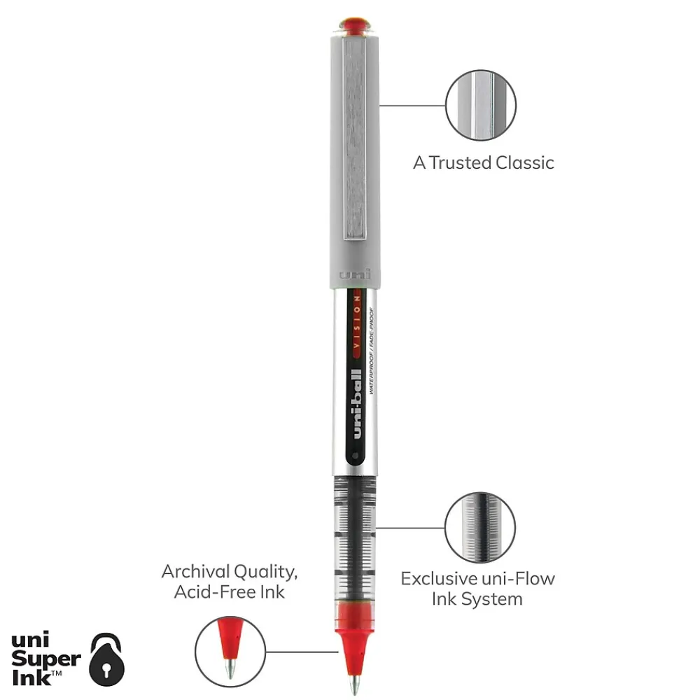 Pens|uni-ball uniball Vision Rollerball Pens, Fine Point, 0.7mm, Red Ink (60139)