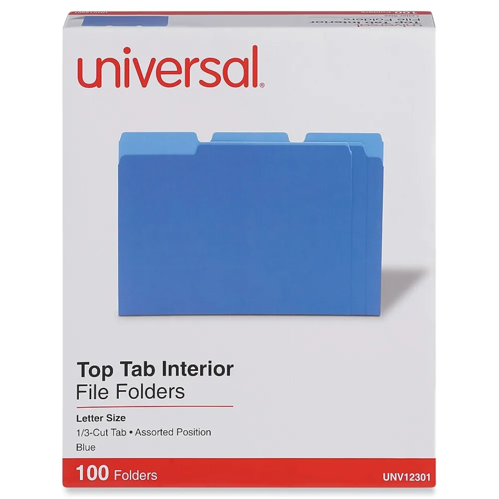 File Folders|Universal File Folder, Letter Size, Blue, 100/Box (UNV12301)