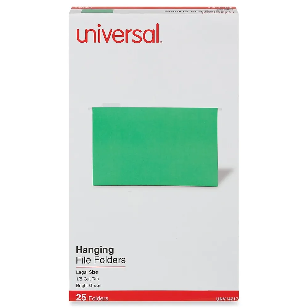 Hanging File Folders|Universal Recycled Hanging File Folder, Legal Size, Bright Green, 25/Box (UNV14217)