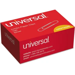 Clips & Fasteners|Universal Sparco Smooth Finish Jumbo Paper Clips, Silver, .045 Gauge, 1,000/Pk