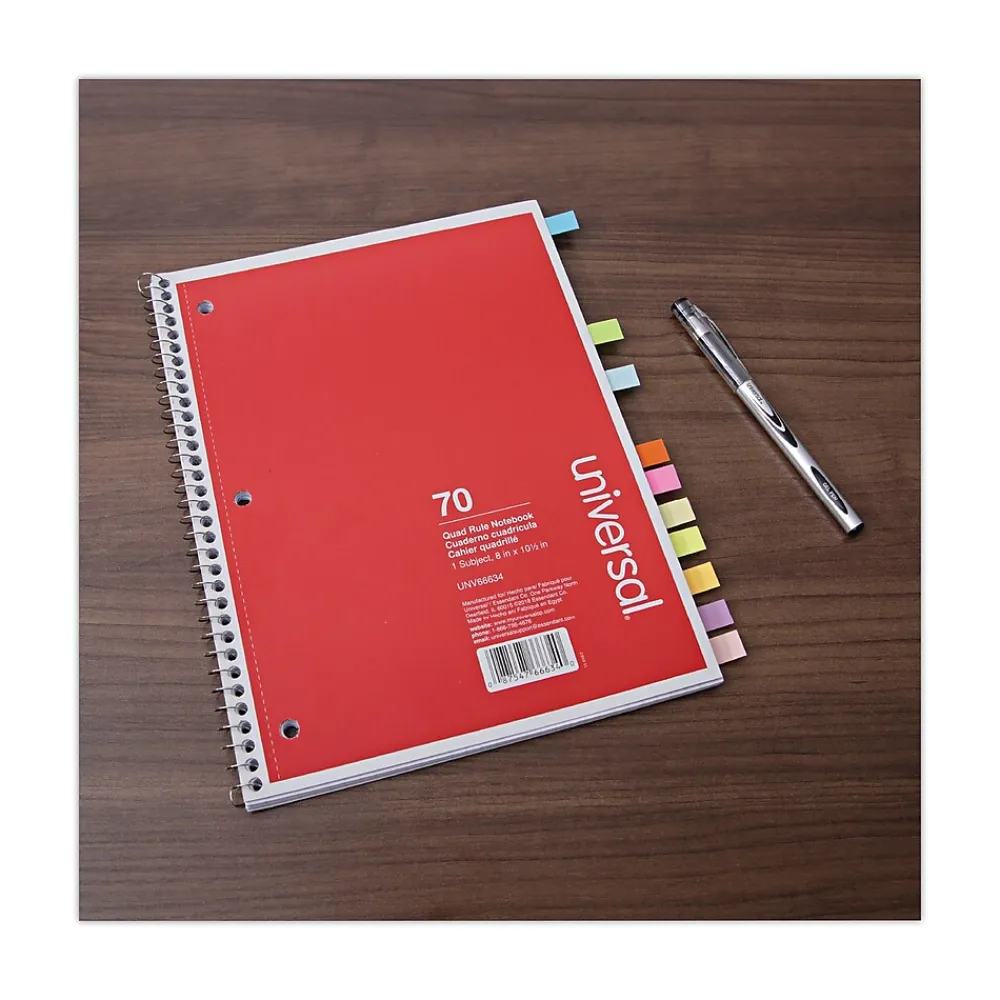 Subject Notebooks|Universal Subject Notebooks, 8" x 10.5", Quad, 70 Sheets, White, 4/Pack (UNV66634)