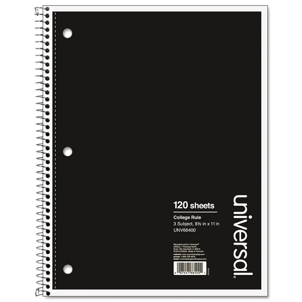 Subject Notebooks|Universal Wirebound Notebook, 8.5 x 11, College Ruled, 120 Sheets, Assorted Color Cover (UNV66400)