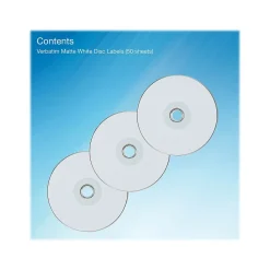 Labels|Verbatim Inkjet Media Labels, White, 7 Labels/Sheet, 50 Sheets/Pack (71126)