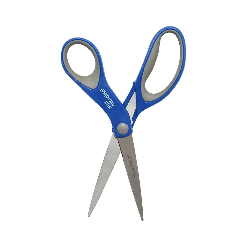 Scissors|Westcott 8" Stainless Steel Scissors, Pointed Tip, Silver/Blue/Gray (17930)