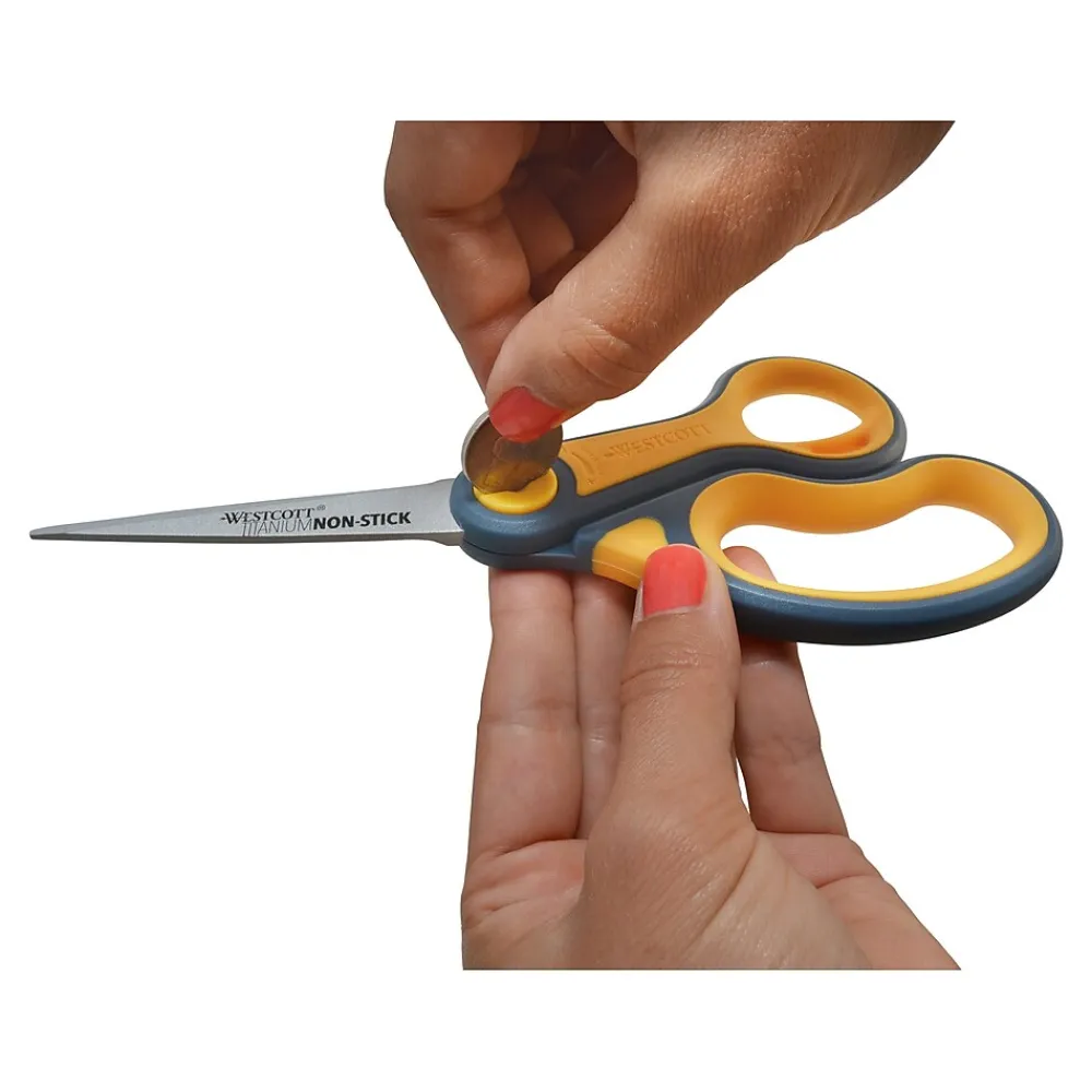 Scissors|Westcott Titanium Bonded 8" Stainless Steel Multi-Purpose/Heavy Duty Scissor, Pointed Tip, Gray/Yellow, 2/Pack (16550)
