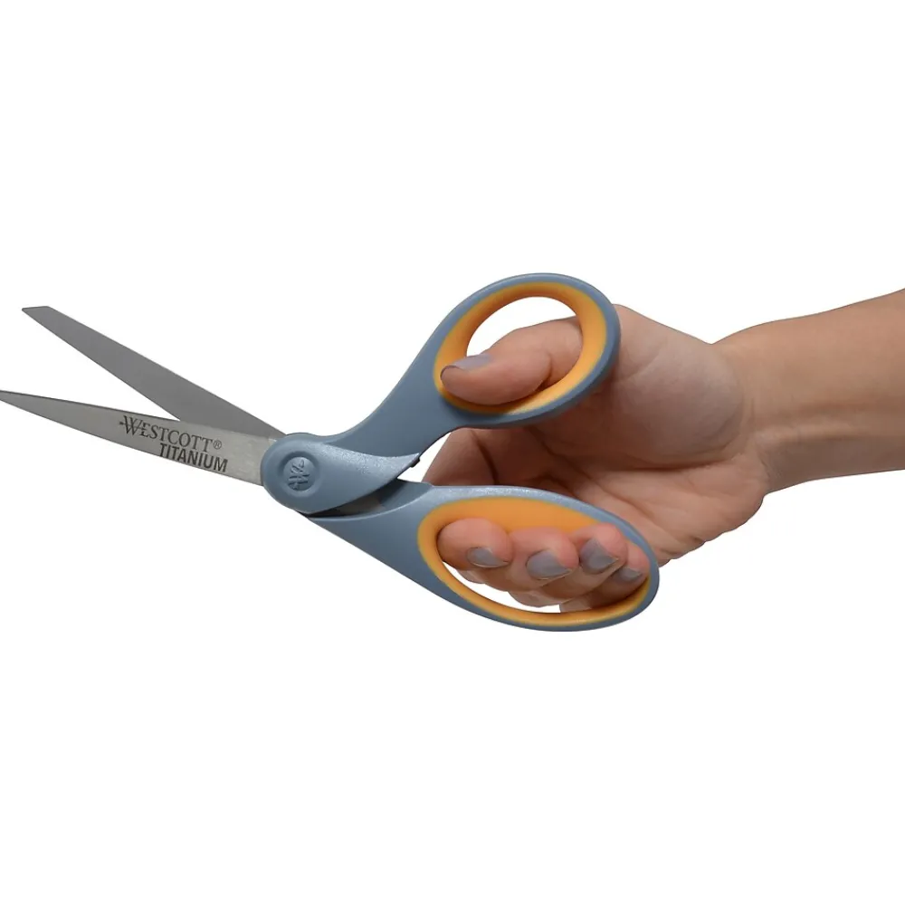 Scissors|Westcott Titanium Bonded 8" Titanium Heavy Duty General Purpose Scissor, Sharp Tip, Gray/Yellow (13731)