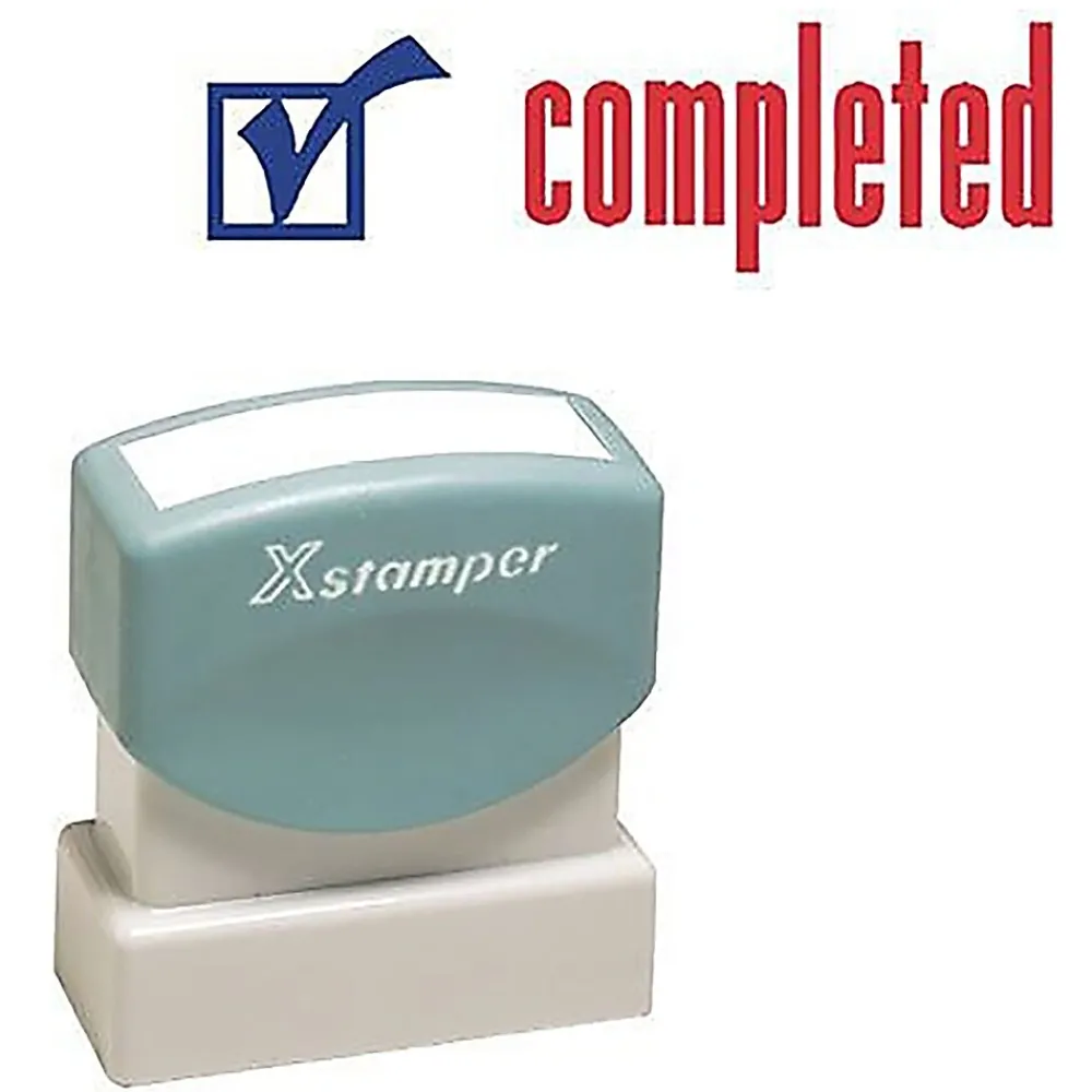 Stamps & Stamp Pads|Cosco Xstamper 2-Color Title Stamps, "COMPLETED" Blue/Red Ink (036030)