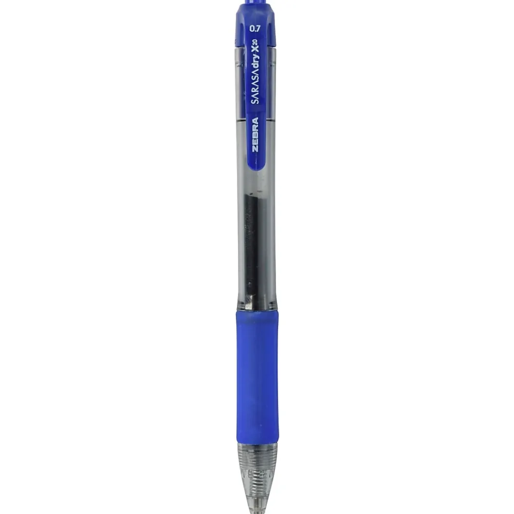 Pens|Zebra Sarasa Dry X20 Retractable Gel Pen, Medium Point, 0.7mm, Blue Ink, 12/Pack (46820)