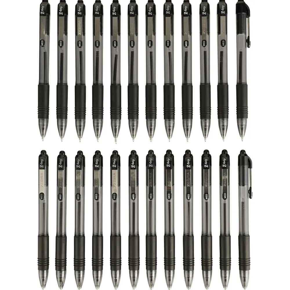 Pens|Zebra Z-Grip Retractable Ballpoint Pens, Medium Point, 1.0mm, Black Ink, 24/Pack (12221)