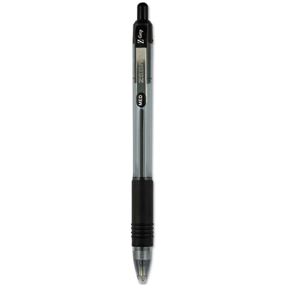 Pens|Zebra Z-Grip Retractable Ballpoint Pens, Medium Point, 1.0mm, Black Ink, 24/Pack (12221)